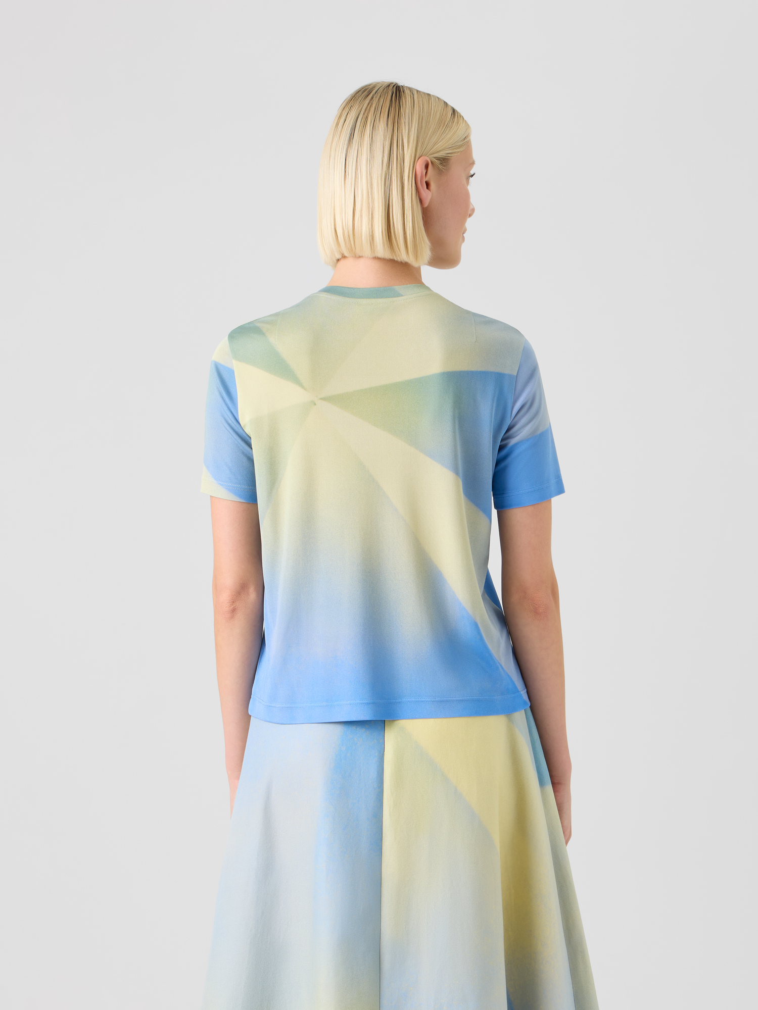 Designer シルクジャージー ・Tシャツ - ブルー - イエロー 