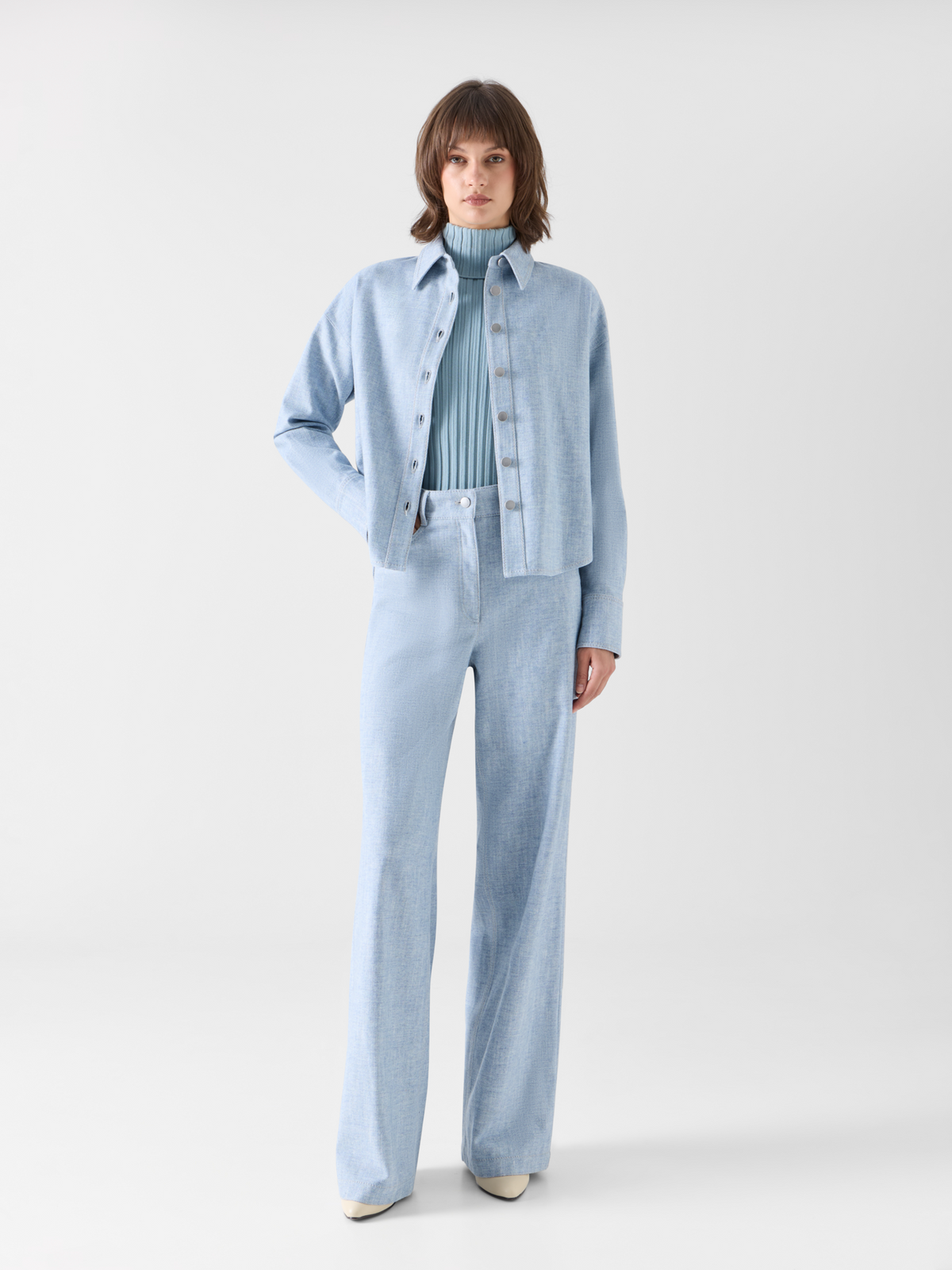 Designer ブラッシュドコットンデニム ブラウス - ブルー #editorial