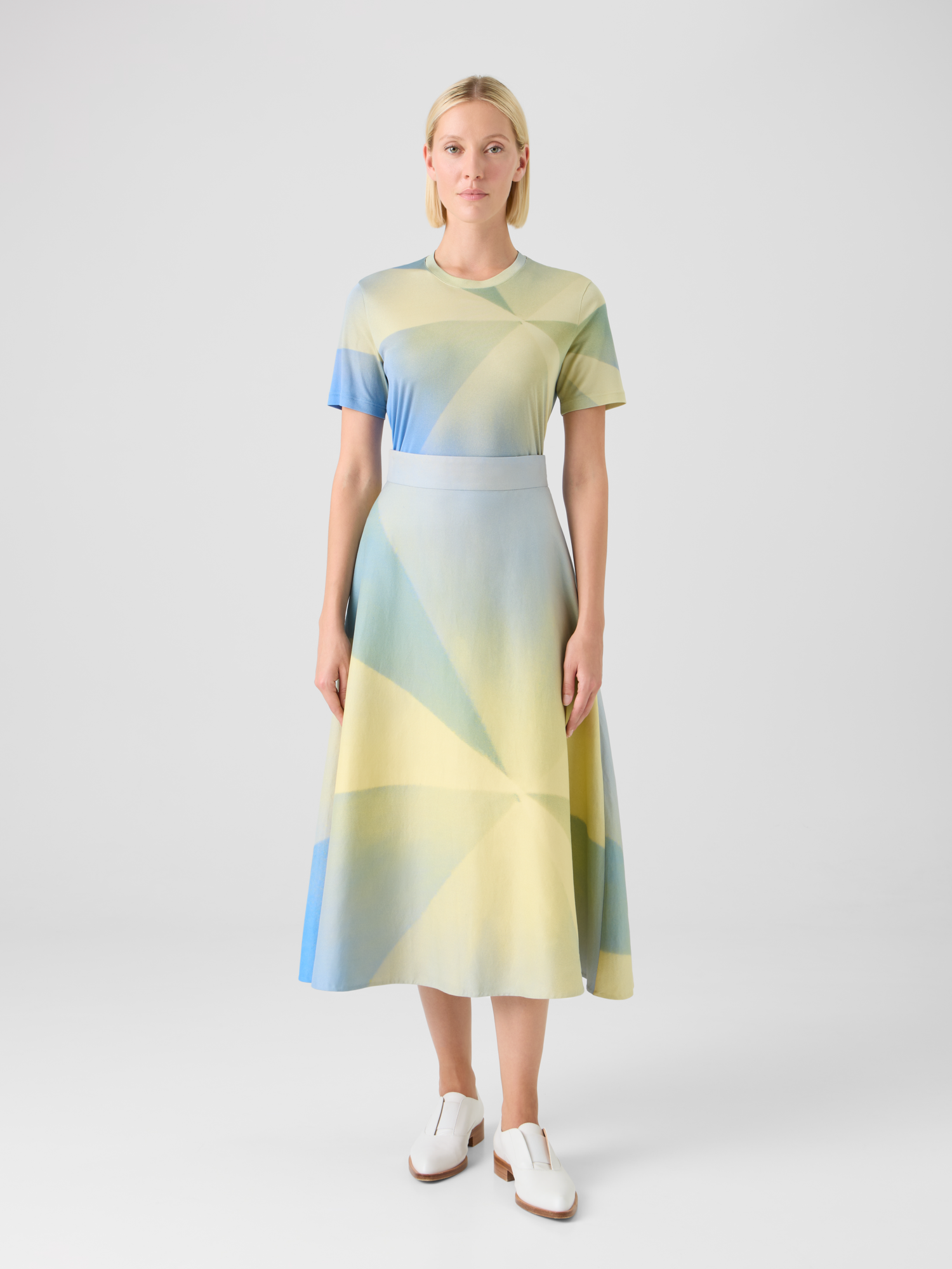 Designer シルクジャージー ・Tシャツ - ブルー - イエロー 