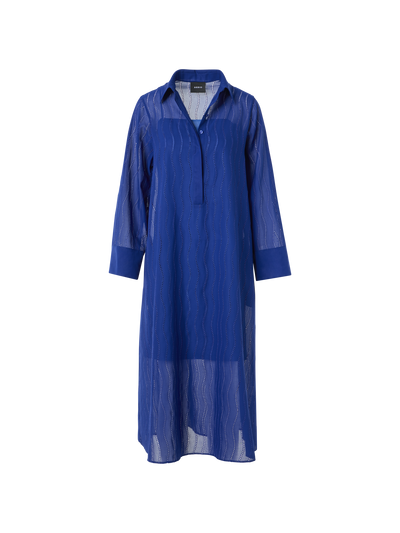 Designer ウェイブブロデリーアングレーズ （コットンボイルにオリジナルデザインの波線の刺繍を施した素材) ・ドレス - ブルー