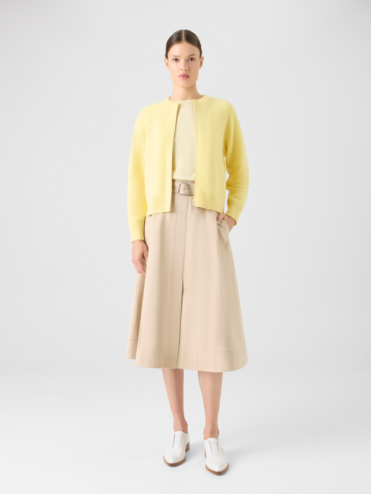 Designer カシミヤピケ ・ニットカーディガン - イエロー #editorial