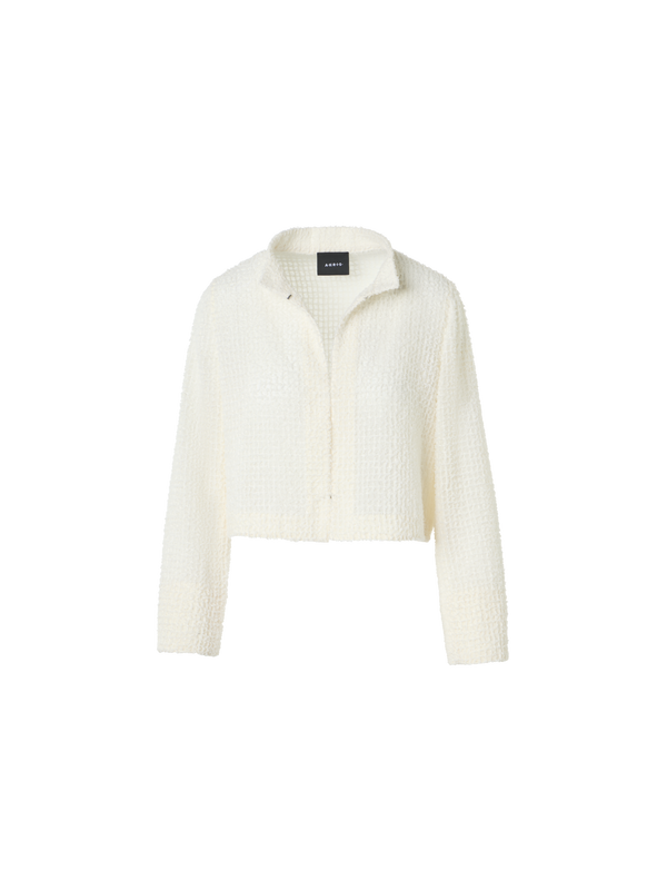 Designer フリンジ付きテクノグリッド素材 (ポリエステル) ・ジャケット - エクリュ