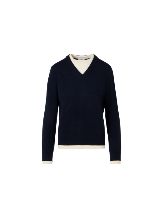 Designer ウールカシミヤ ニットプルオーバー - ネイビー