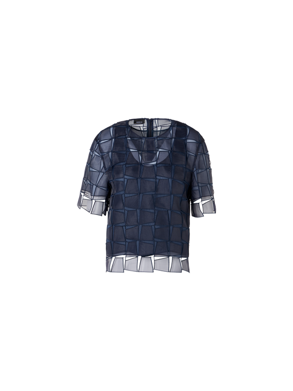 Designer オーガンザトラペゾイドエンブロイダリー・ブラウス - ネイビー