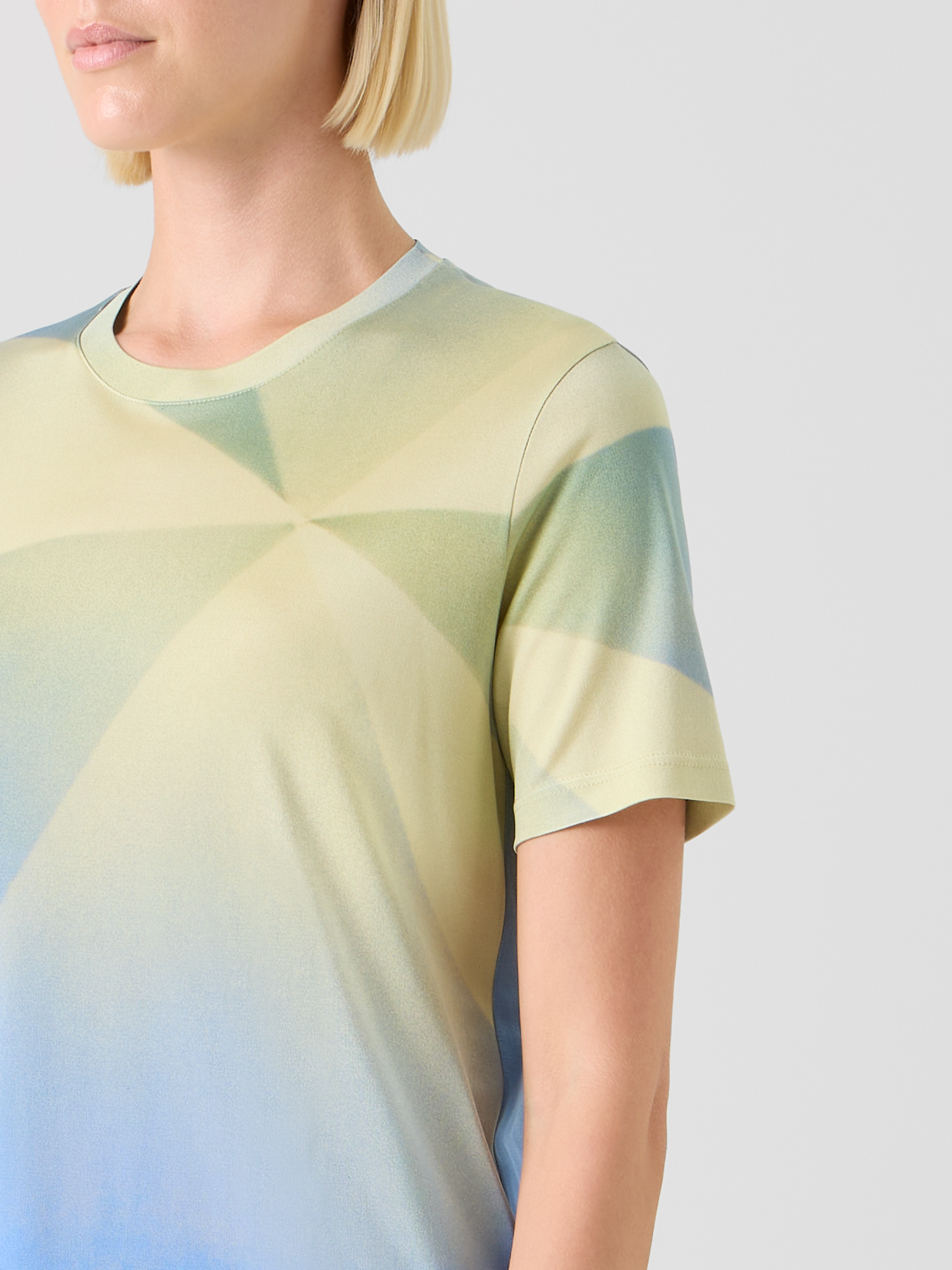 Designer シルクジャージー ・Tシャツ - ブルー - イエロー 