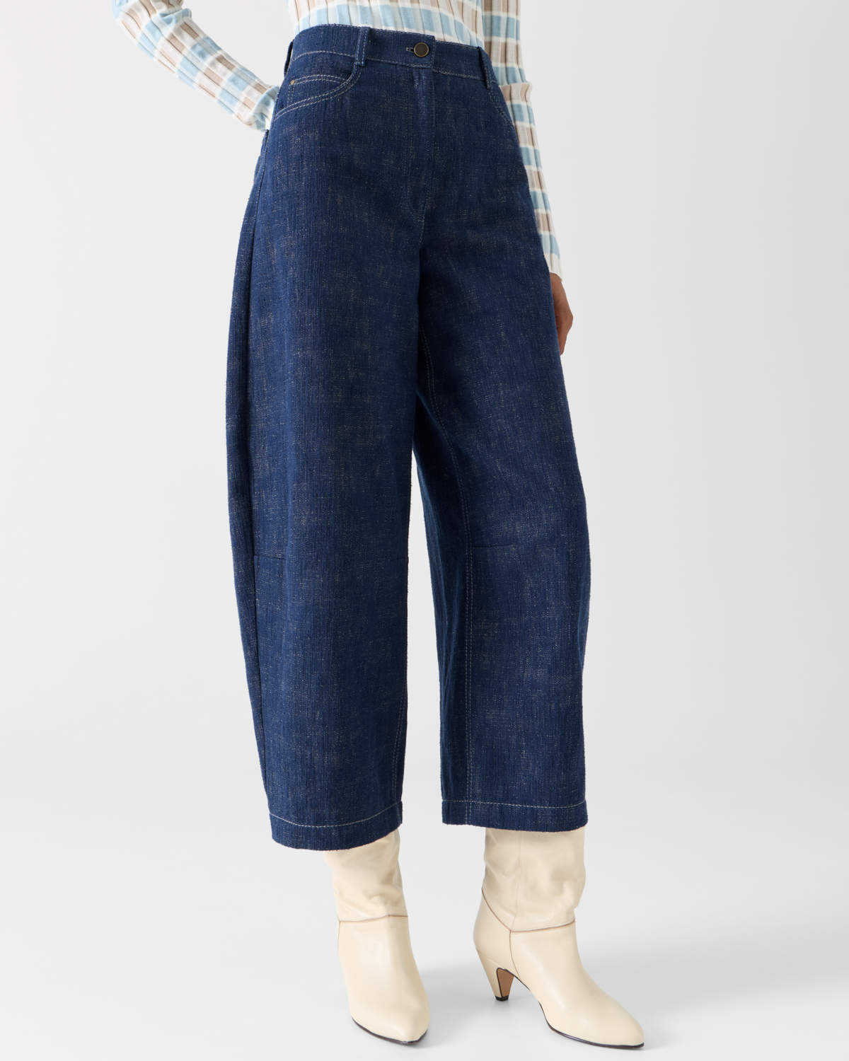 Designer ブラッシュドコットンデニム パンツ The Farrow Pants（ファロー・パンツ） - ネイビー #editorial