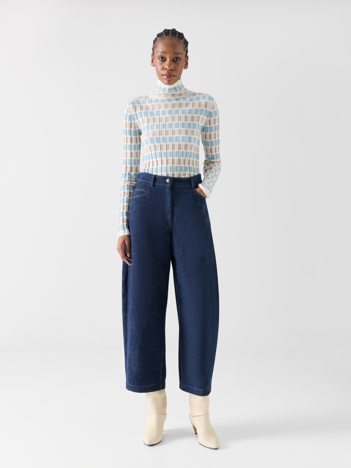 Designer ブラッシュドコットンデニム パンツ The Farrow Pants（ファロー・パンツ） - ネイビー #editorial