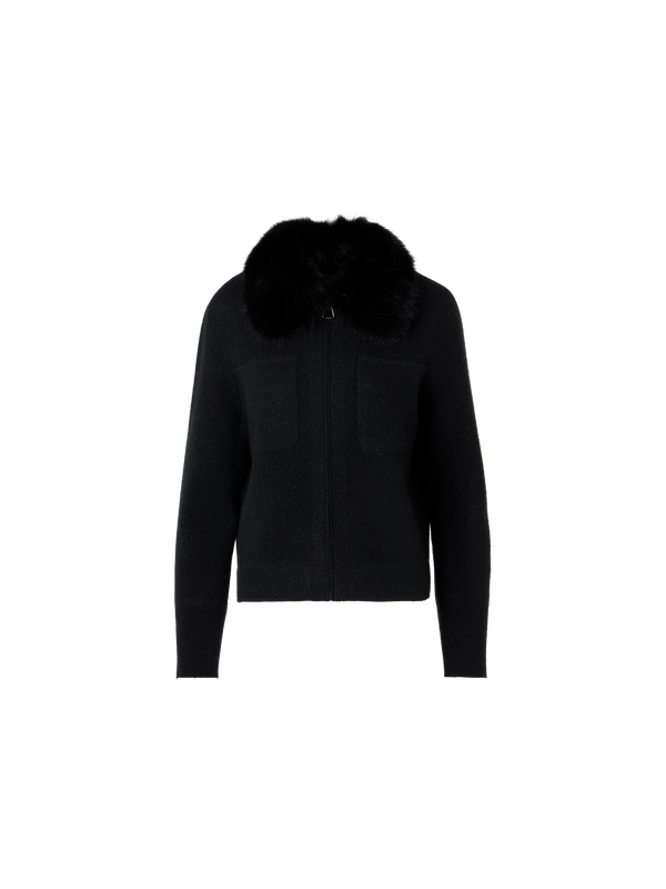 Designer カシミヤラメ ニットカーディガン - ブラック