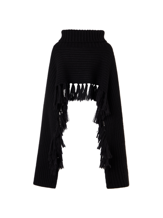Designer カシミヤシルク ニットケープスカーフ - ブラック
