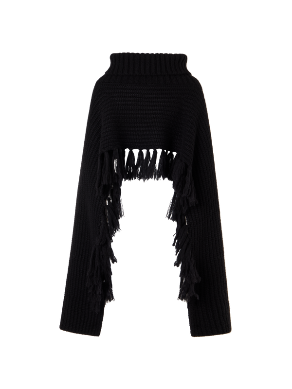 Designer カシミヤシルク ニットケープスカーフ - ブラック