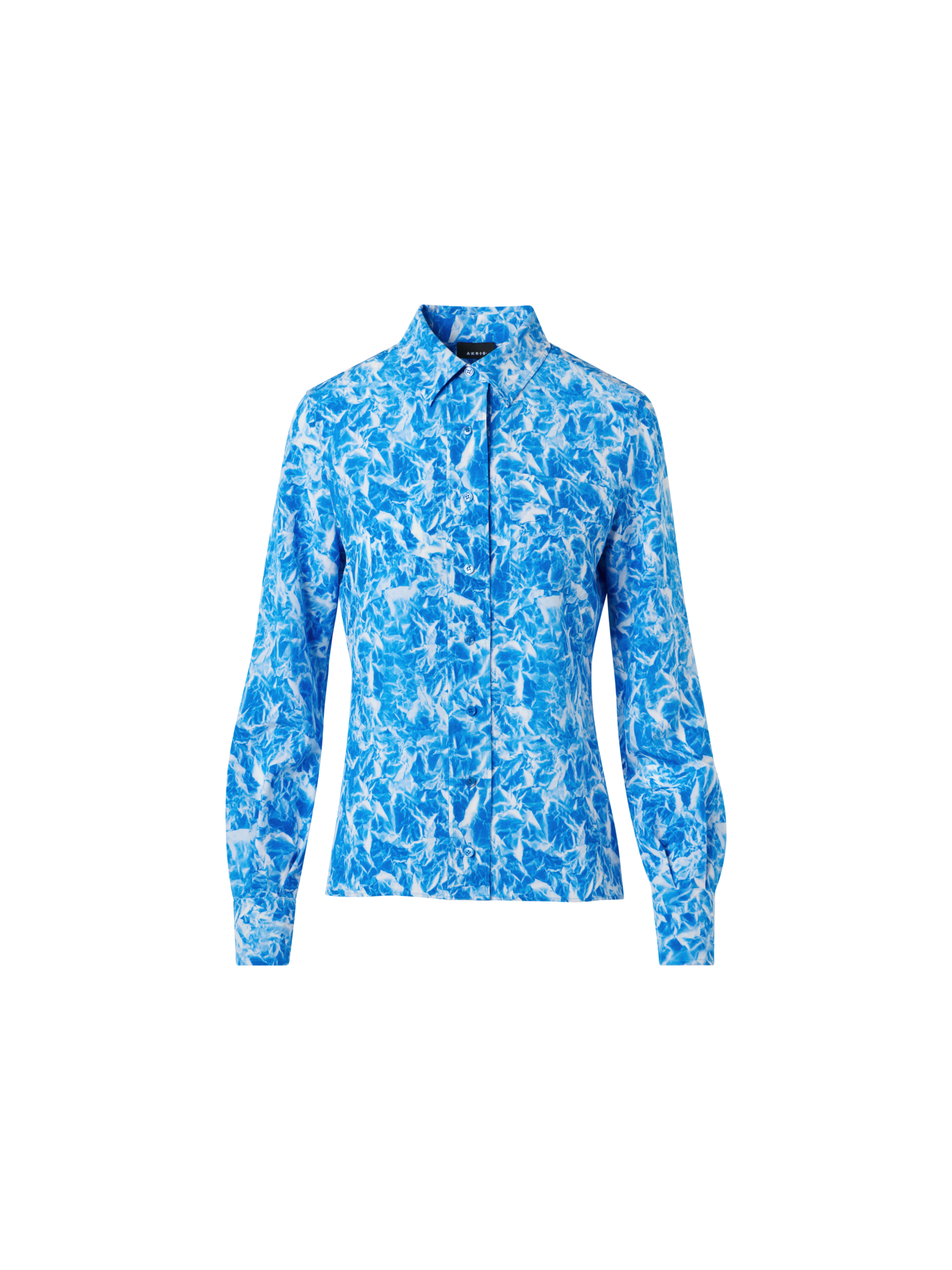 Designer シルククレープマロケイン ・ブラウス - ネイビー - エクリュ