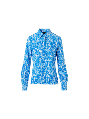 Designer シルククレープマロケイン ・ブラウス - ネイビー - エクリュ