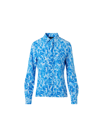 Designer シルククレープマロケイン ・ブラウス - ネイビー - エクリュ