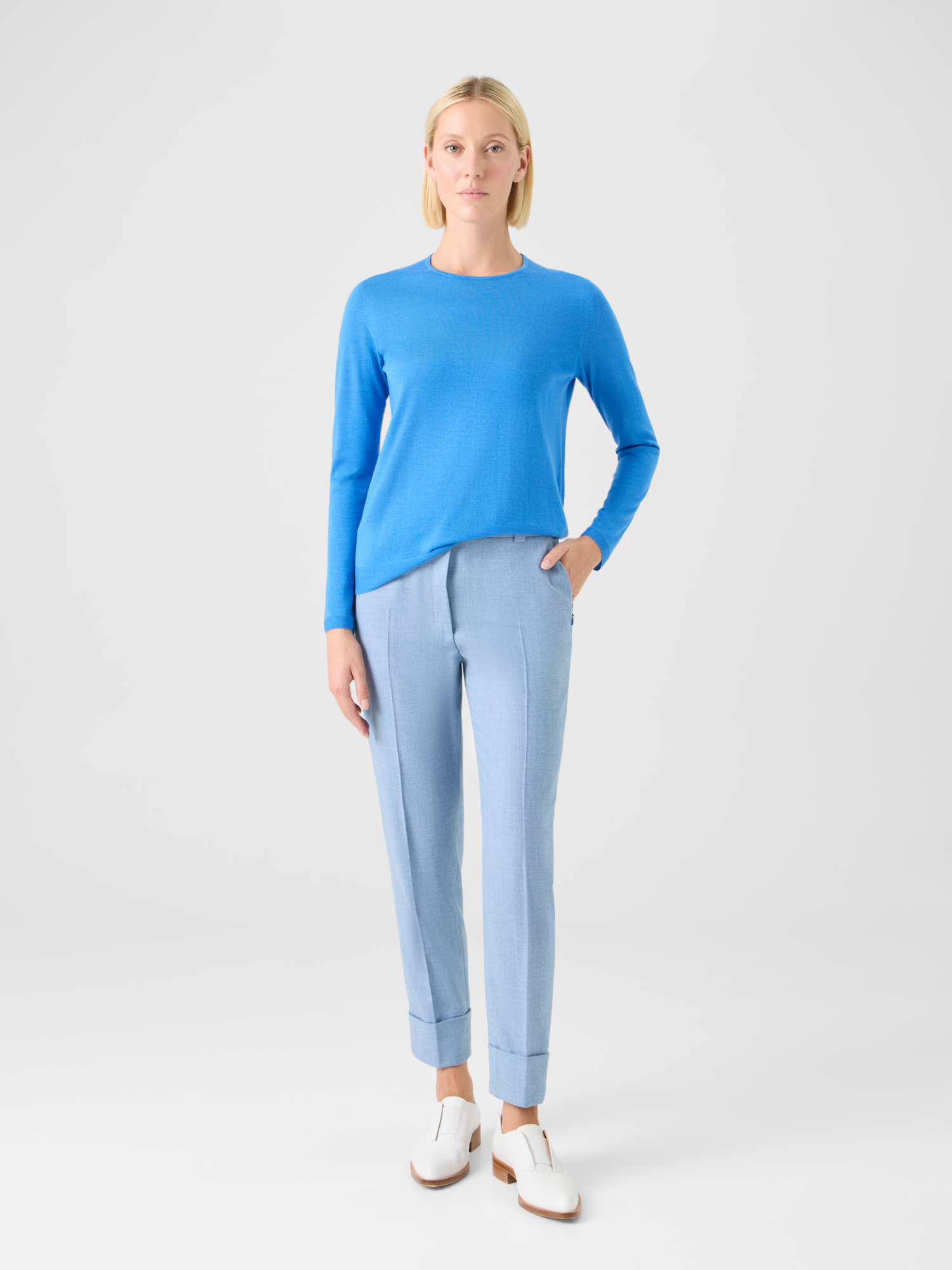 Designer ウールストレッチフランネル ・パンツ - ブルー 