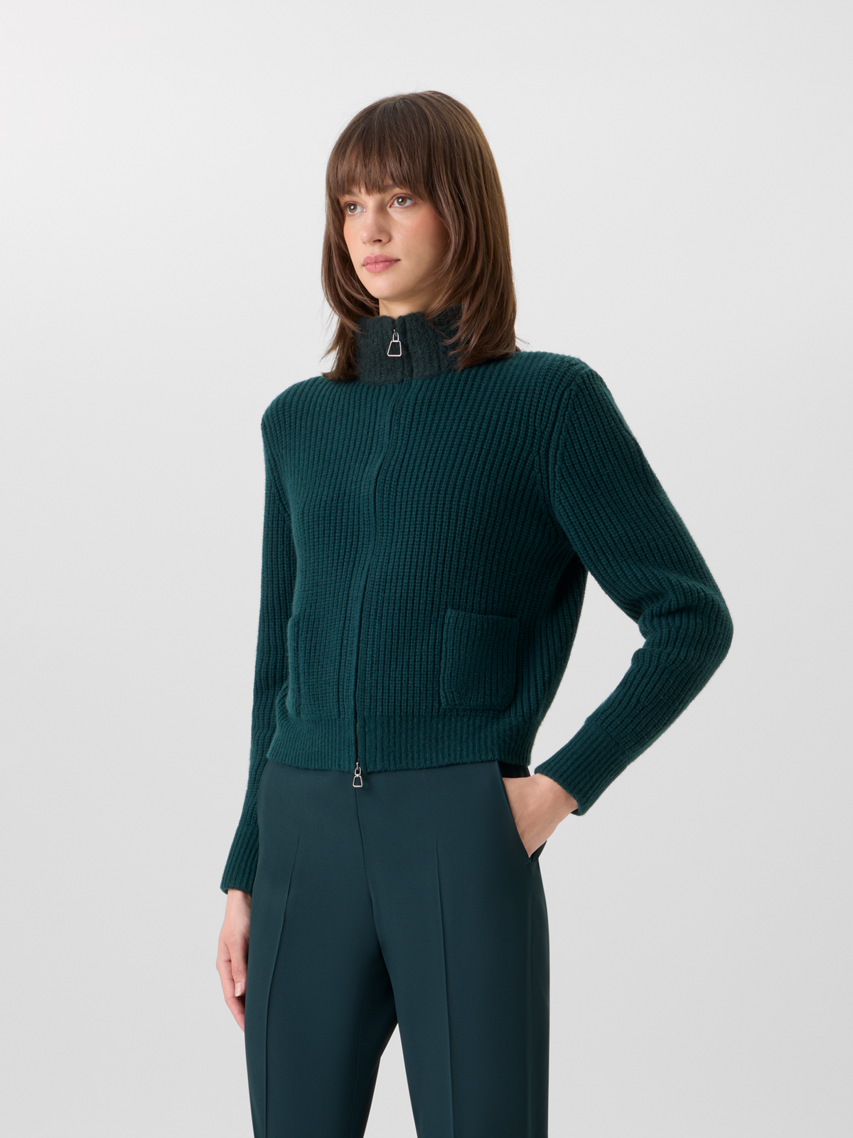 Designer ウールカシミヤ ニットカーディガン - グリーン 