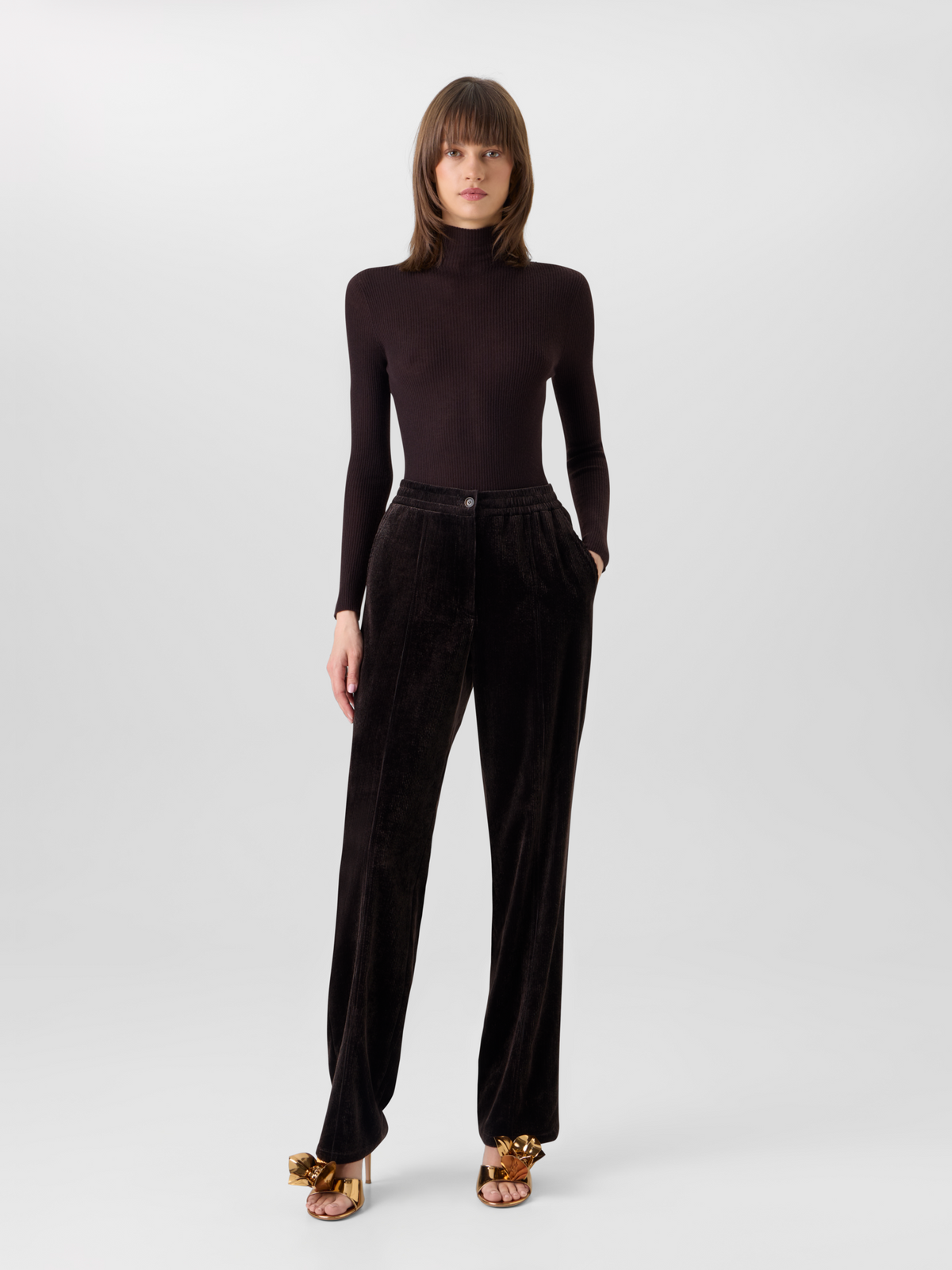 Designer カシミヤシルク ニットプルオーバー - ブラウン 