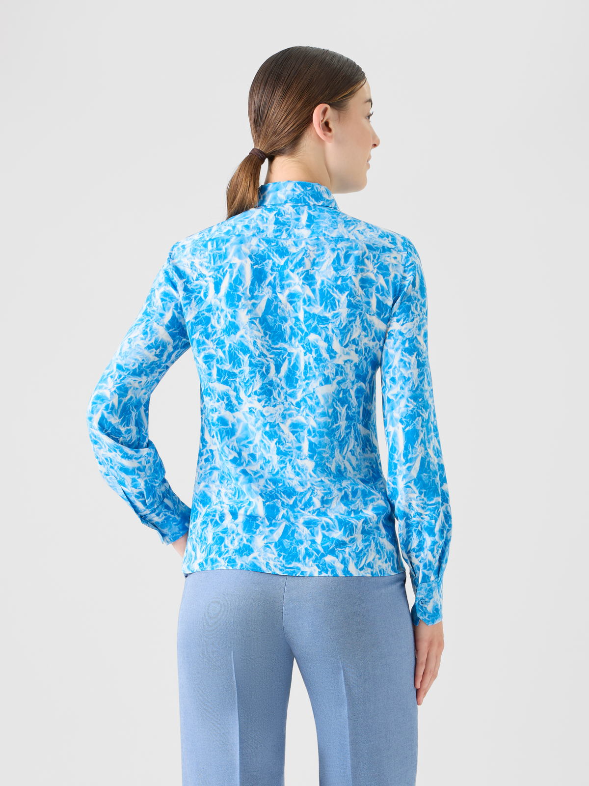 Designer シルククレープマロケイン ・ブラウス - ネイビー - エクリュ #editorial