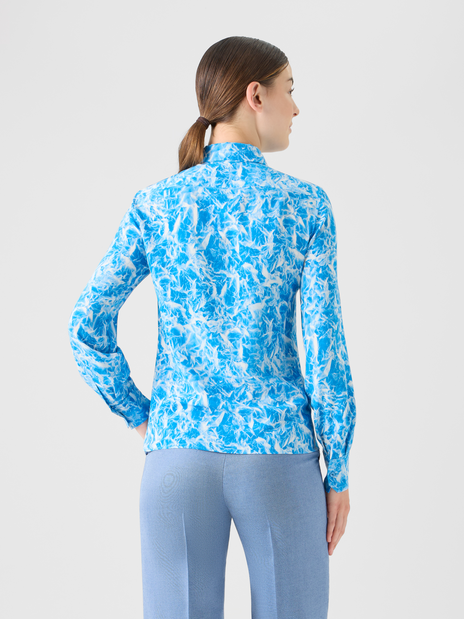 Designer シルククレープマロケイン ・ブラウス - ネイビー - エクリュ 