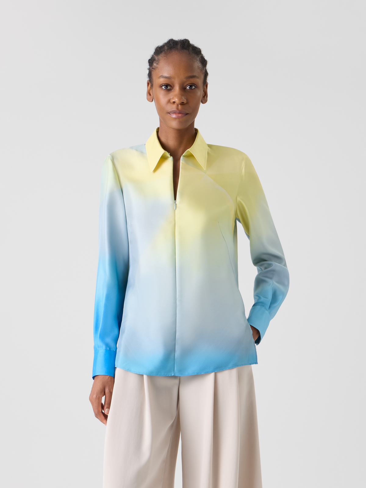 Designer シルクツイル ・ブラウス - ブルー #editorial