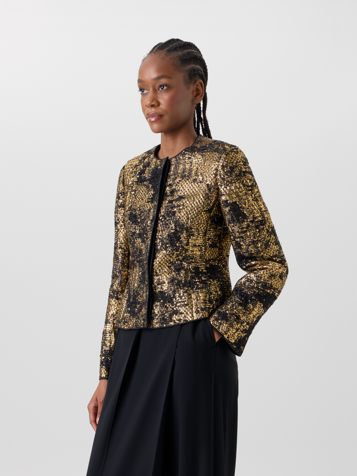 Designer テクノシルクブレンドラメ ジャケット The Kelis Jacket（ケリス・ジャケット） - ゴールド #editorial