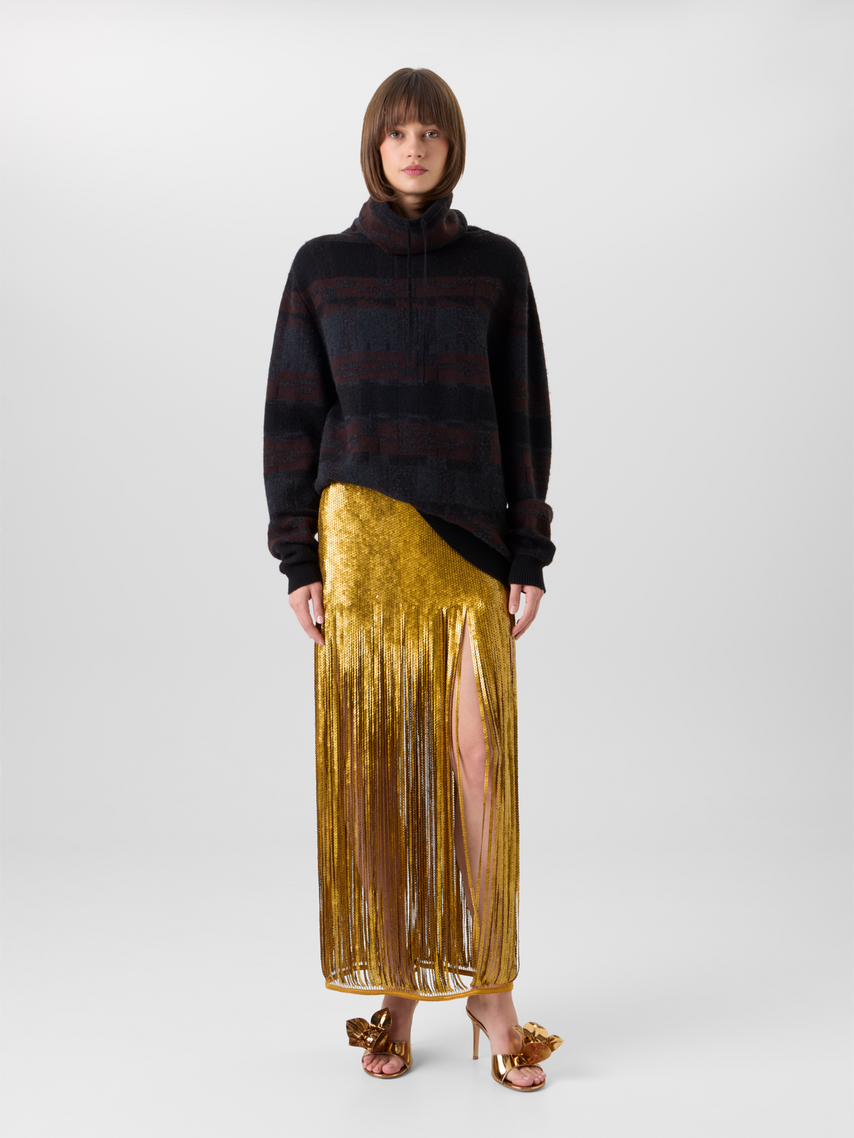 Designer スパンコールフリンジ スカート - ゴールド #editorial