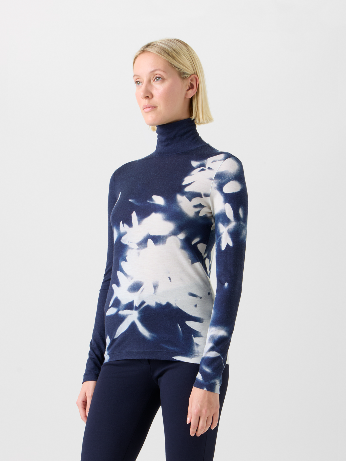 Designer カシミヤシルクジャージー ・Tシャツ - ネイビー - ブルー #editorial