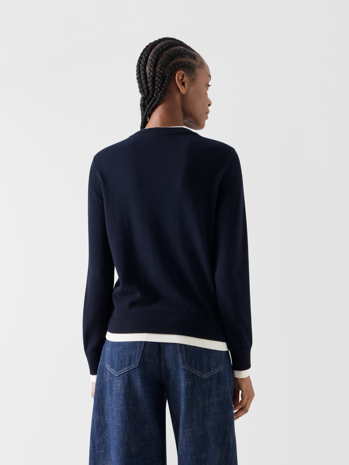 Designer ウールカシミヤ ニットプルオーバー - ネイビー #editorial