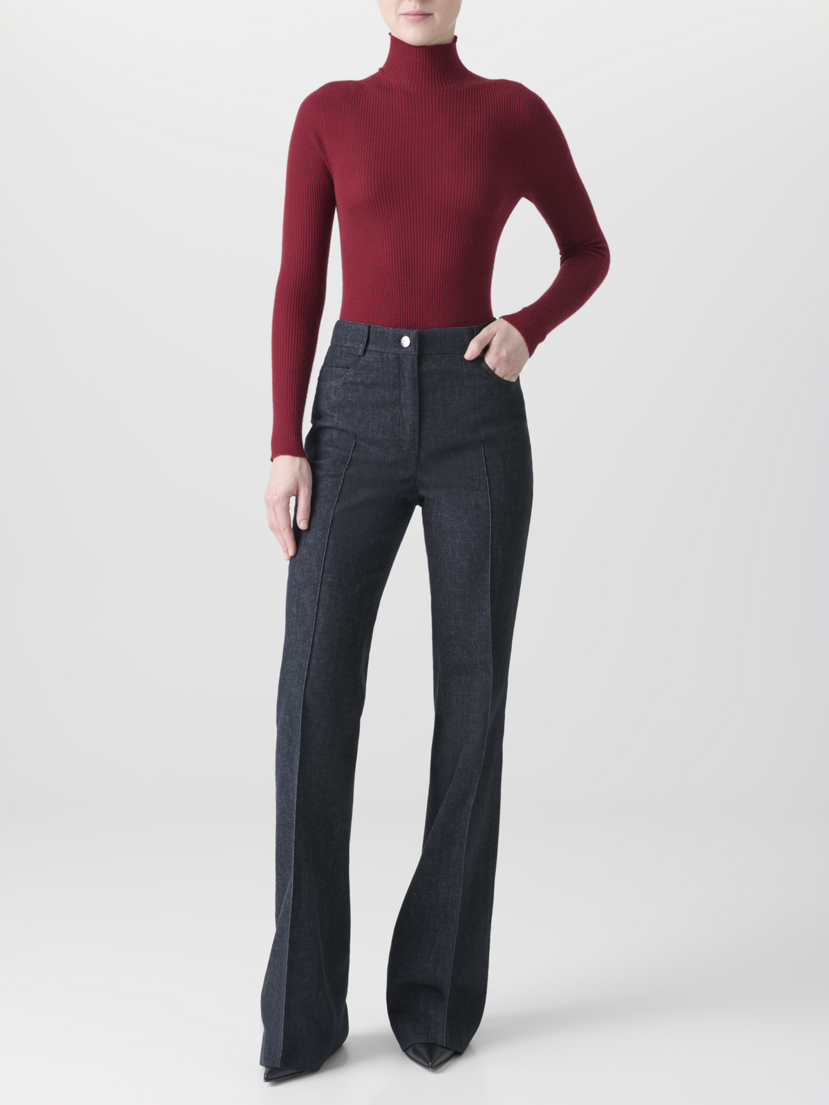 Designer カシミヤシルク ニットプルオーバー - レッド 