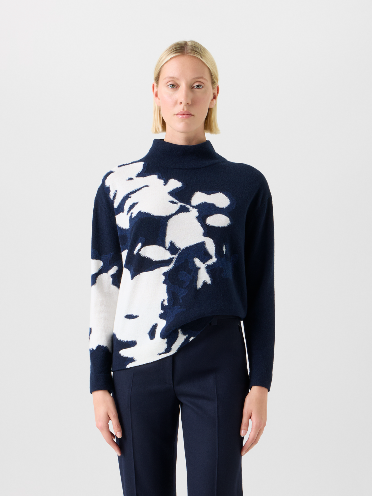 Designer カシミヤ ・ニットプルオーバー - ネイビー - ブルー #editorial