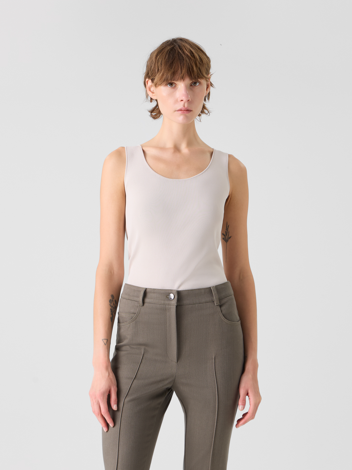 Designer ビスコースクレープ ・ニットトップ - ベージュ #editorial