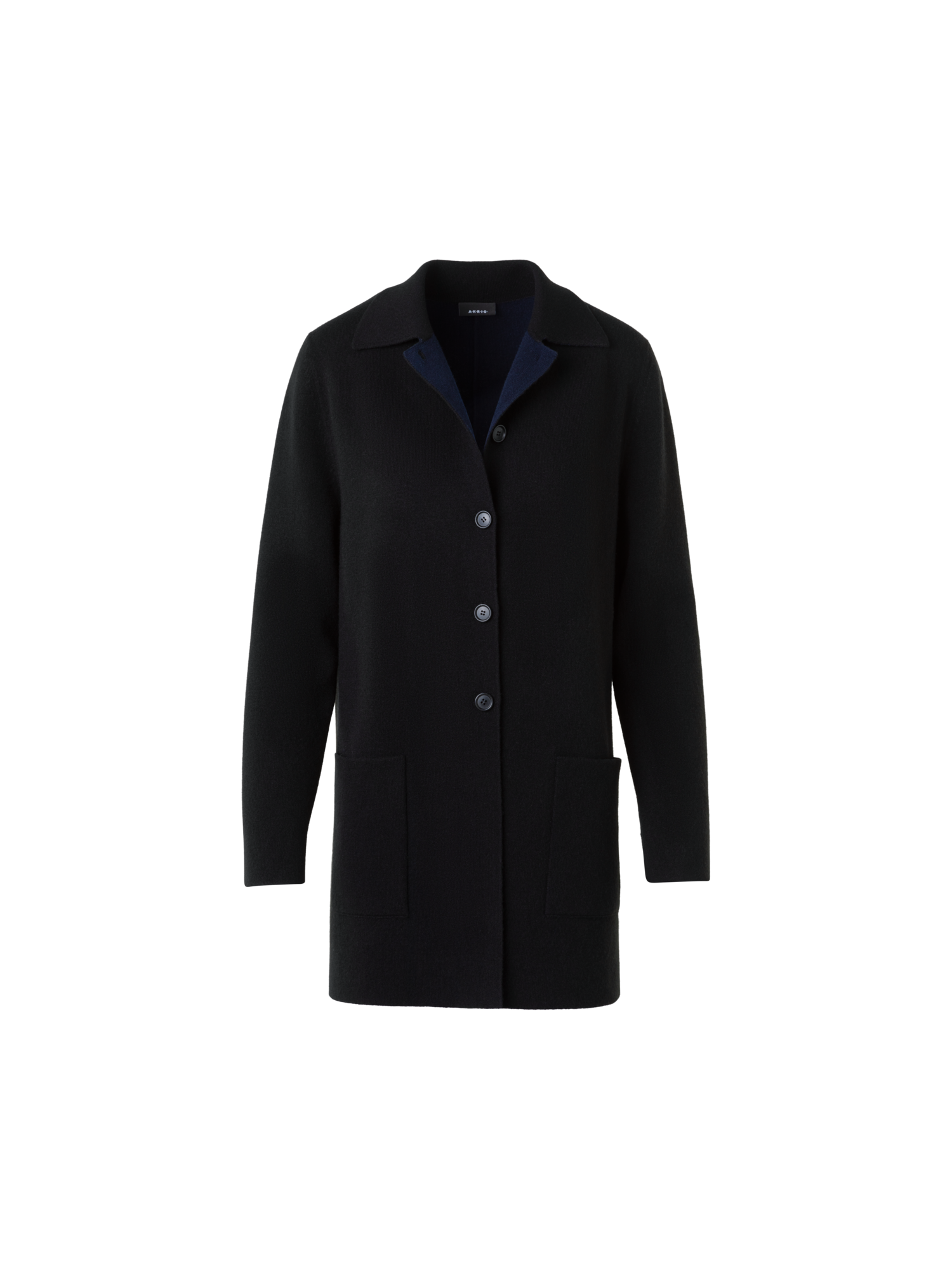 Designer カシミヤダブルフェイス ・ニットカーディガン - ネイビー - ブルー