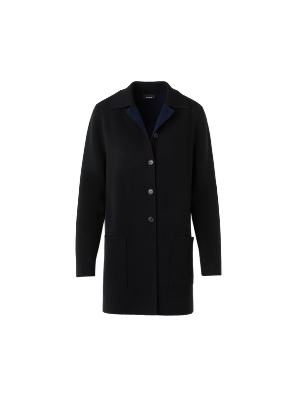 Designer カシミヤダブルフェイス ・ニットカーディガン - ネイビー - ブルー