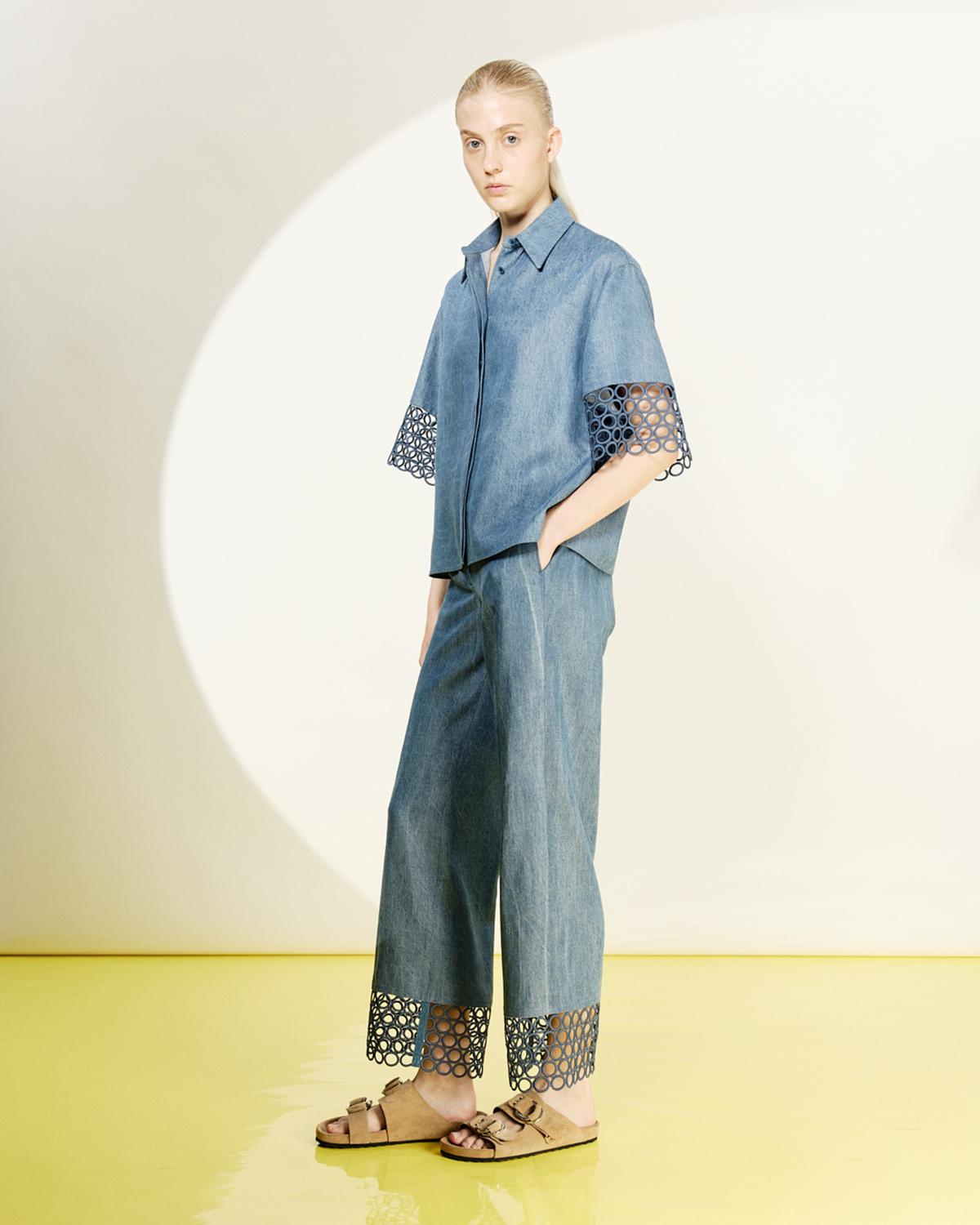 Designer ウォッシュドビスコースデニム ・ブラウス - ブルー #editorial