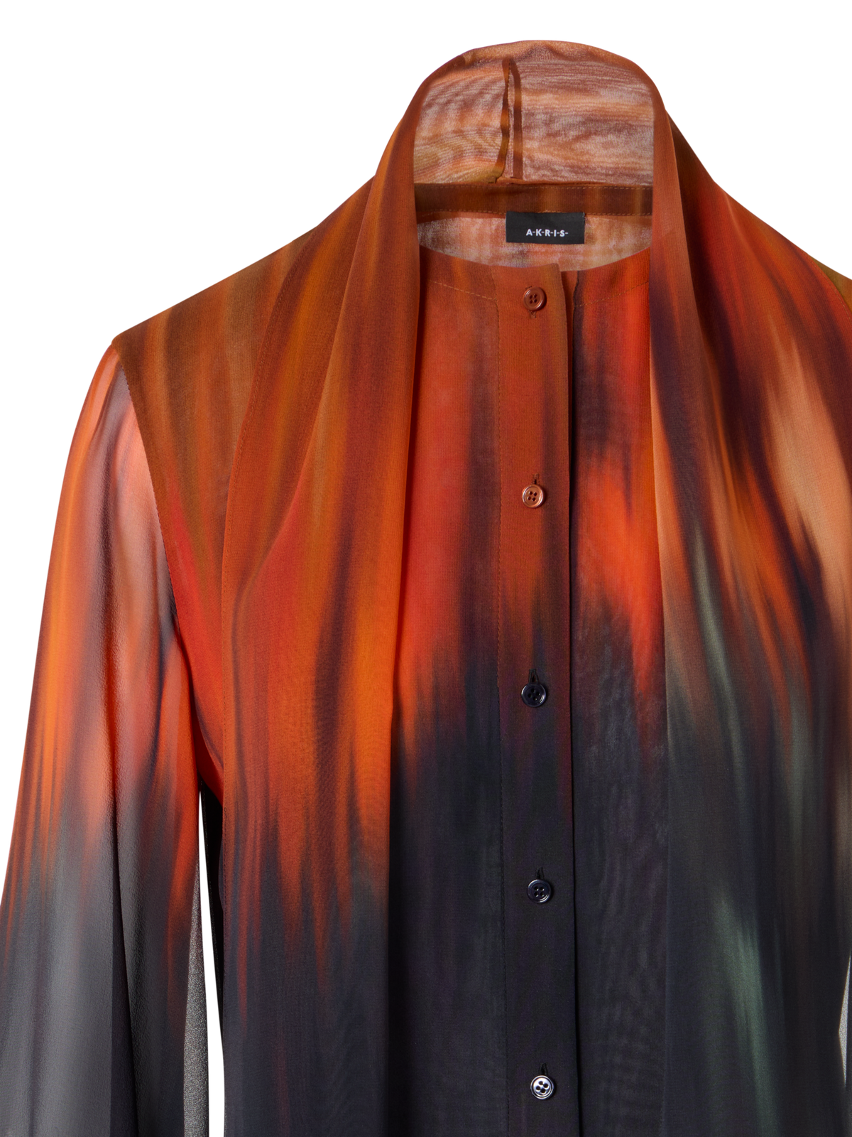 Designer シルクジョーゼット ブラウス - ブラック - オレンジ - レッド