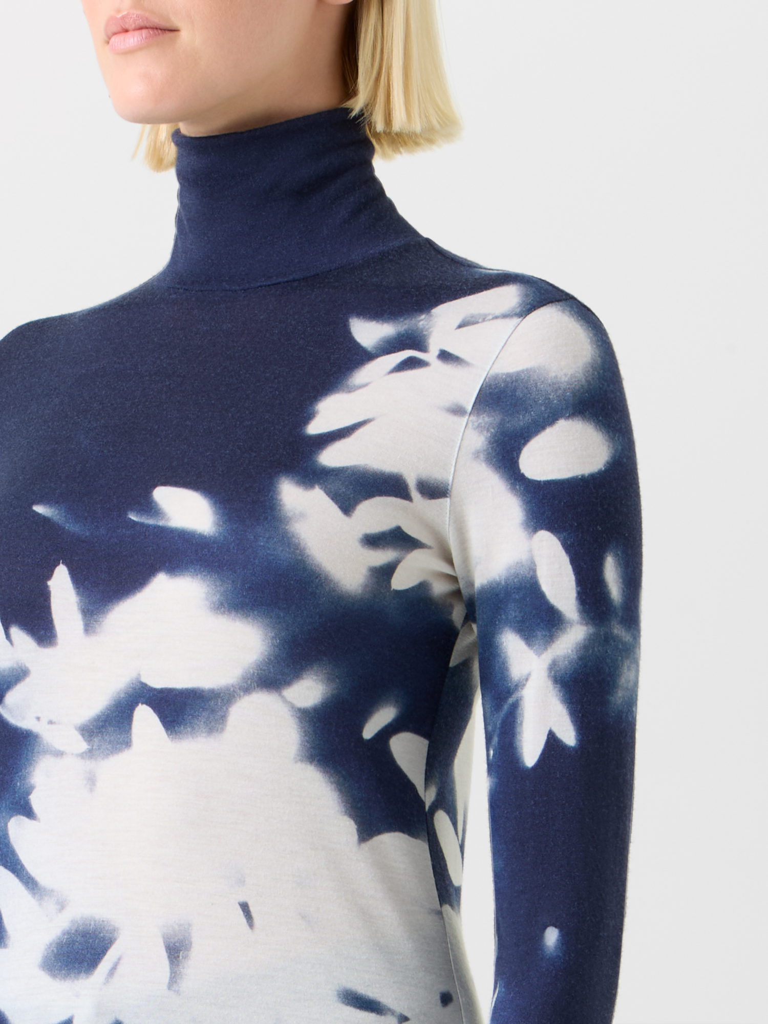 Designer カシミヤシルクジャージー ・Tシャツ - ネイビー - ブルー 