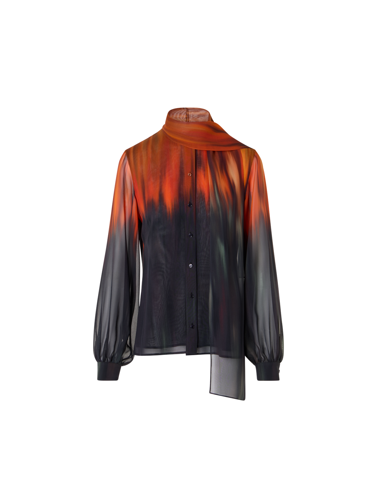 Designer シルクジョーゼット ブラウス - ブラック - オレンジ - レッド