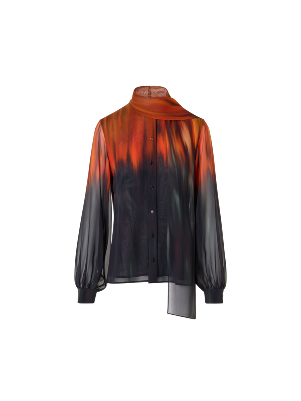 Designer シルクジョーゼット ブラウス - ブラック - オレンジ - レッド