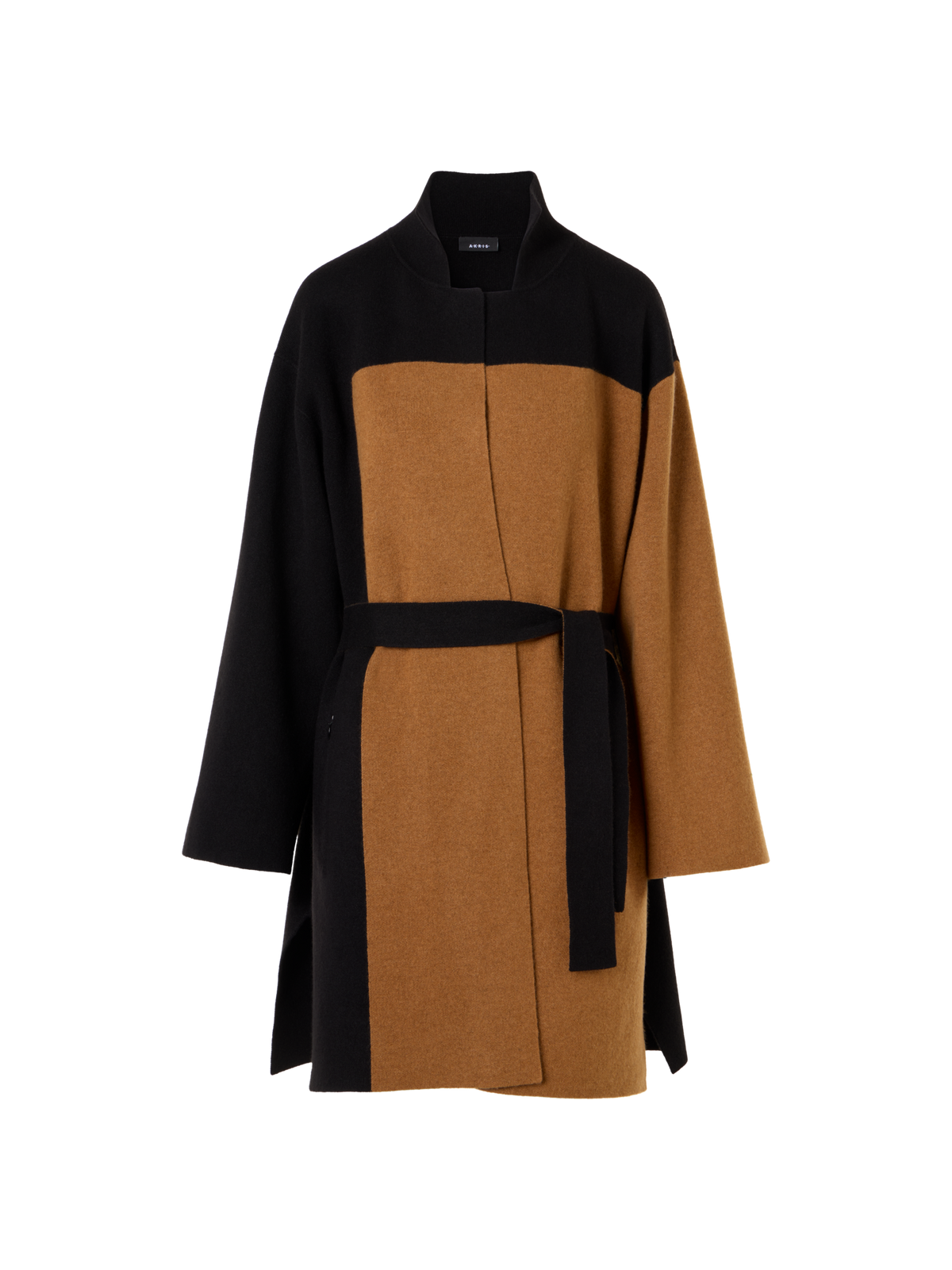 Designer カシミヤダブルフェイス ニットコート - ブラウン - ブラック