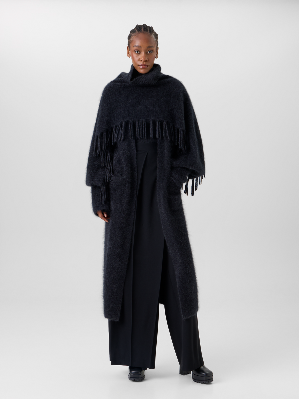 Designer クラウドカシミヤ ニットケープスカーフ - グレー 