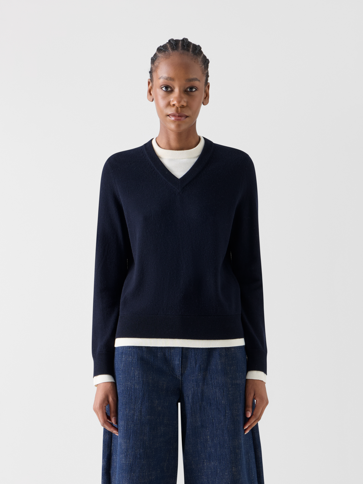 Designer ウールカシミヤ ニットプルオーバー - ネイビー #editorial