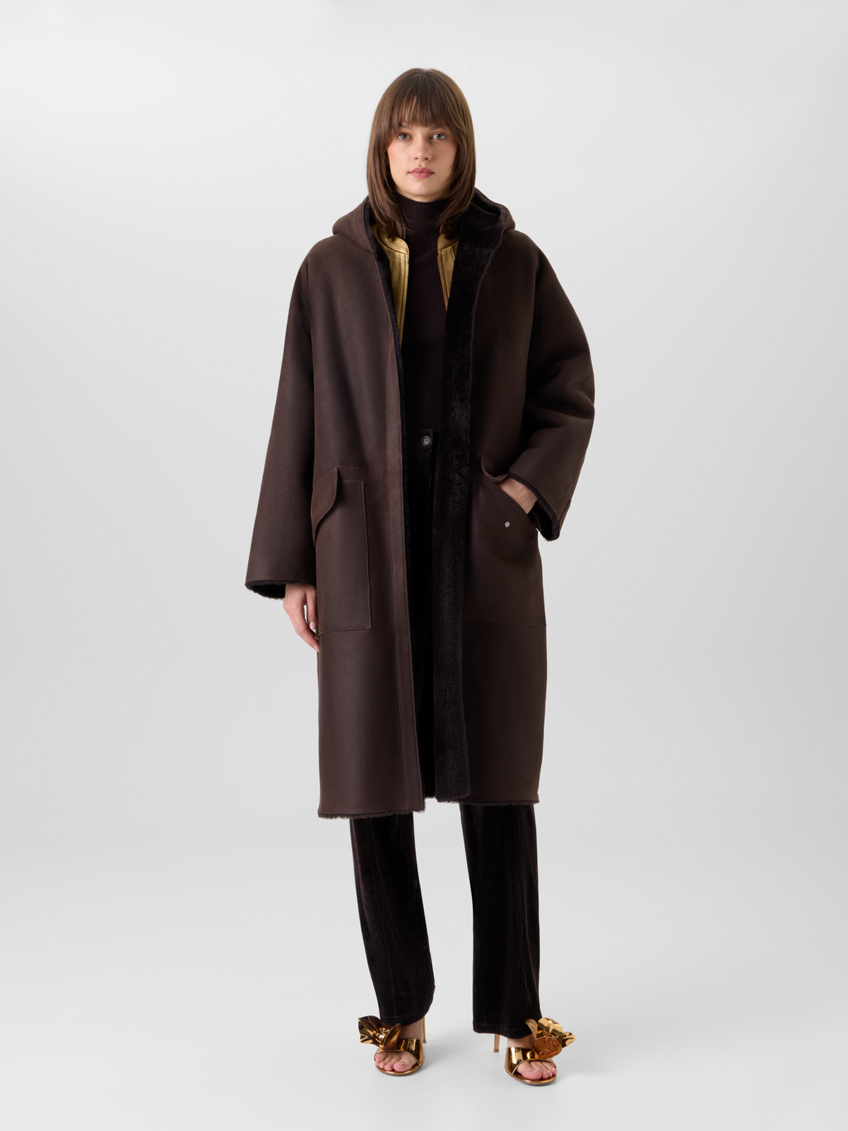 Designer ラムシアリング コート The Basil Coat（バジル・コート） - ブラウン 