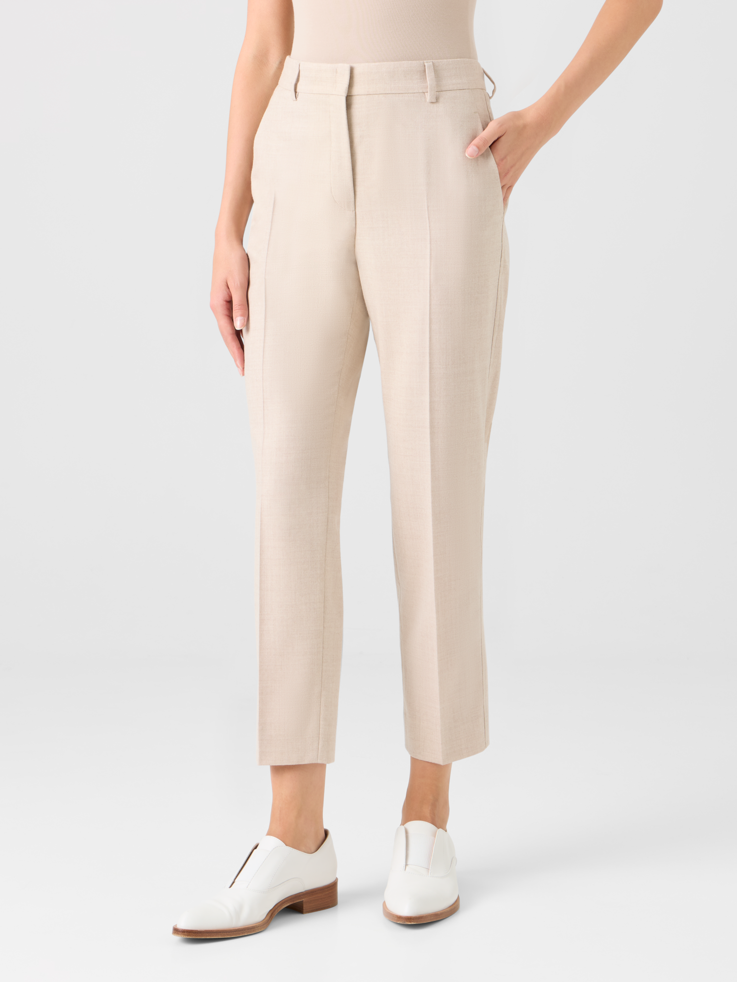 Designer ウールフランネルストレッチ ・パンツ - ベージュ 