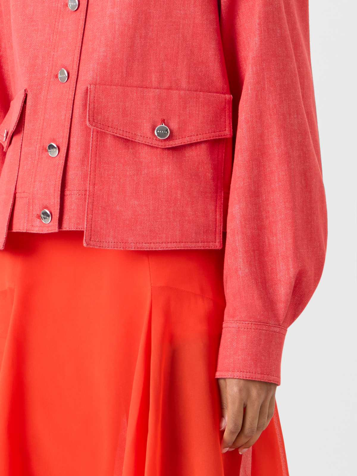 Designer コットンストレッチデニム ・ジャケット - レッド #editorial
