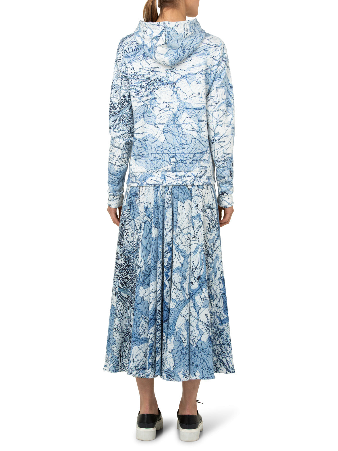 ポリエステルジョーゼット・ロングスカート - ブルー