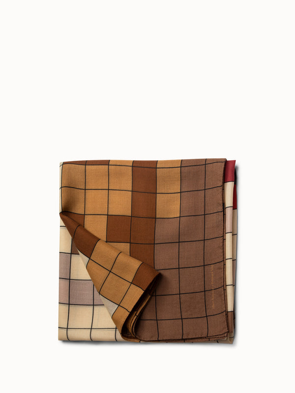 Square Cashmere Silk Scarf with Drei Teile Print - brown