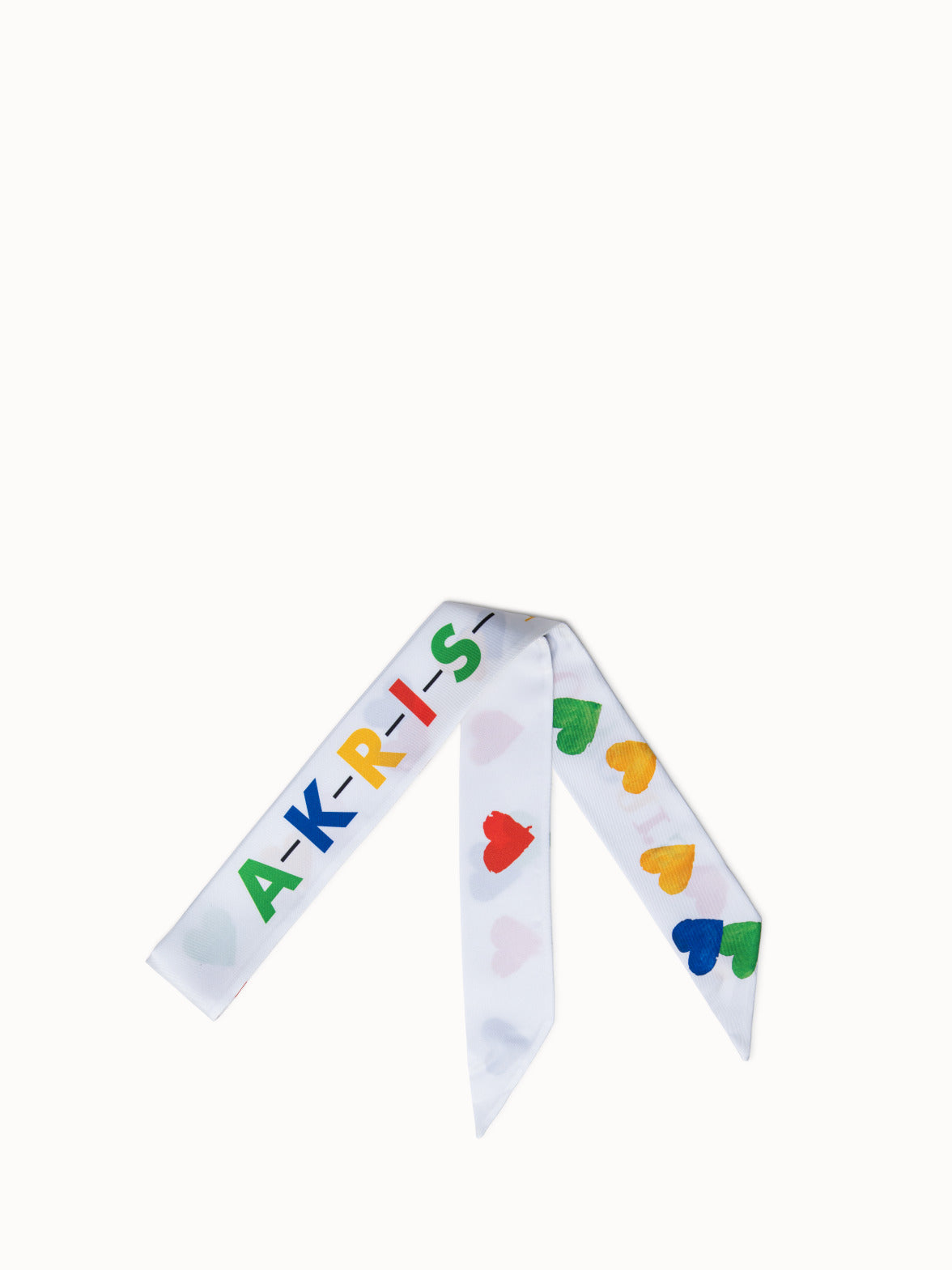 Silk Twill Tie Scarf with Hearts Print - multicolor