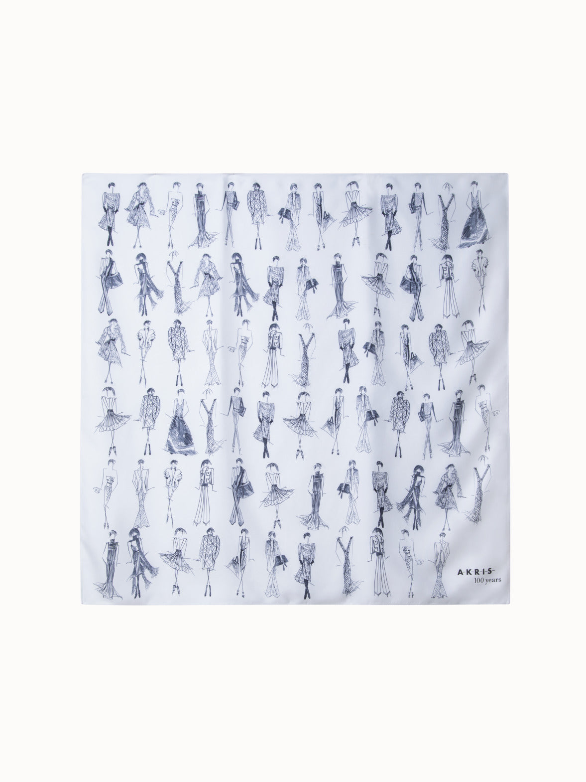 Silk Twill Scarf with Croquis Print - white