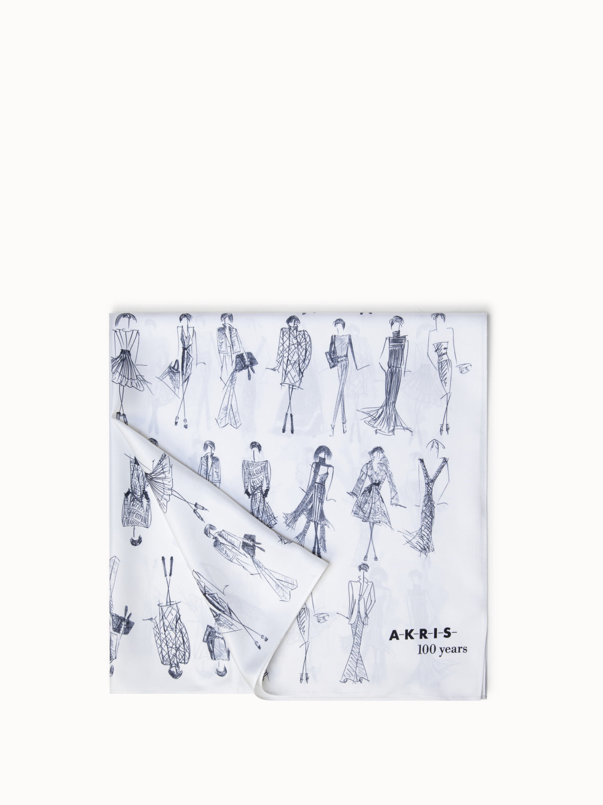 Silk Twill Scarf with Croquis Print - white