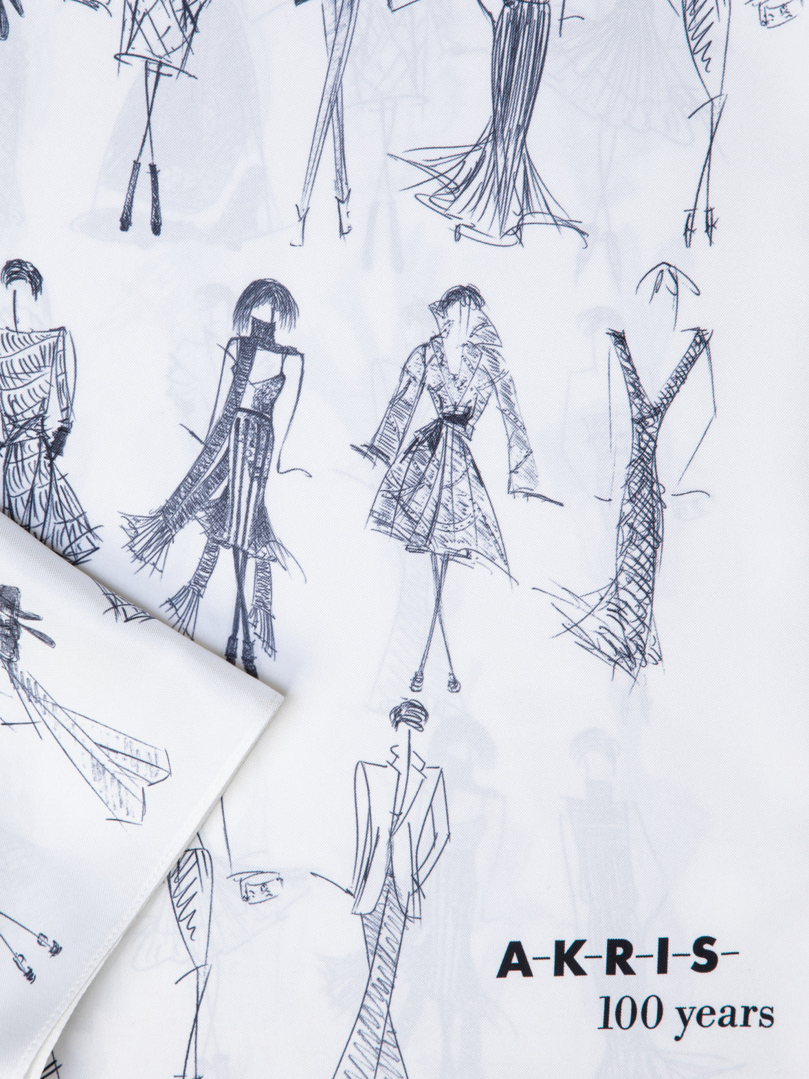 Silk Twill Scarf with Croquis Print - white