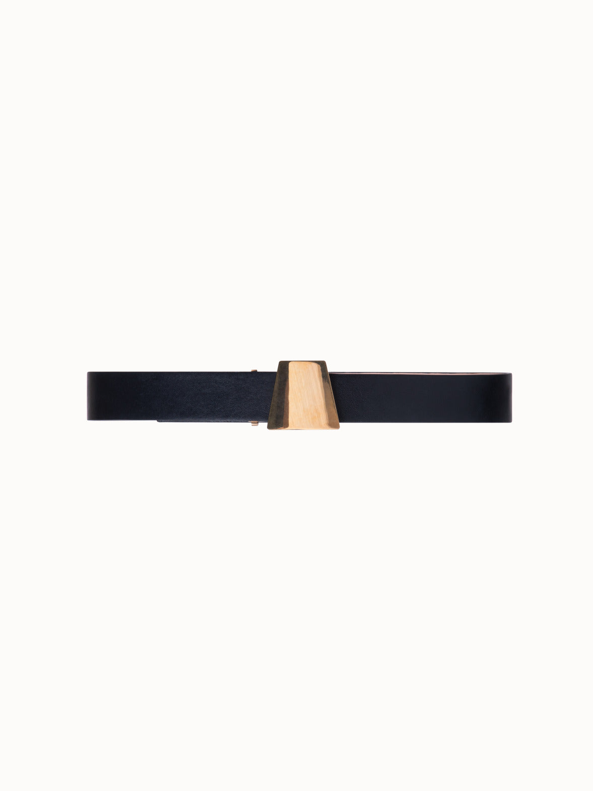 Leather Belt with Trapezoid Buckle - black - gold